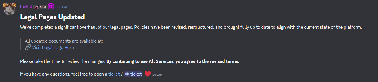 Linkst announcing legal pages updated